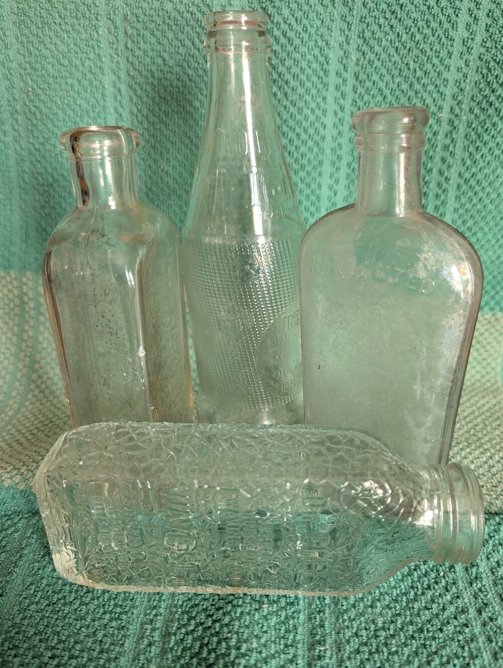 Set Distressed Glass Bottles, Artists, Photo, Display, Collectors